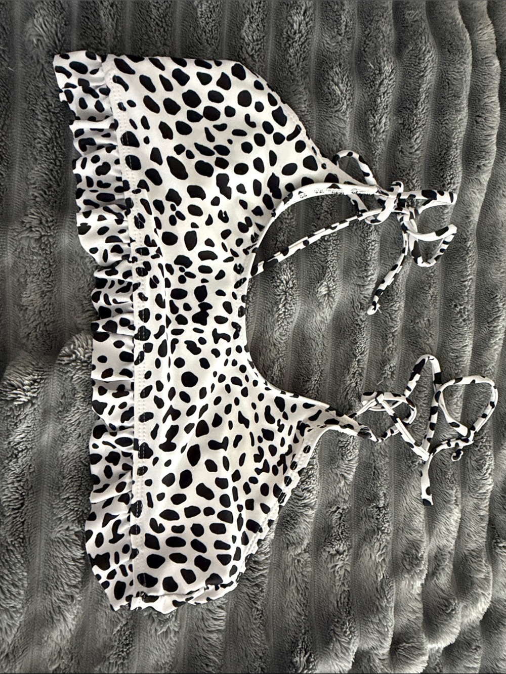 Black & White Dalmatian Print Ruffle Bikini Top
